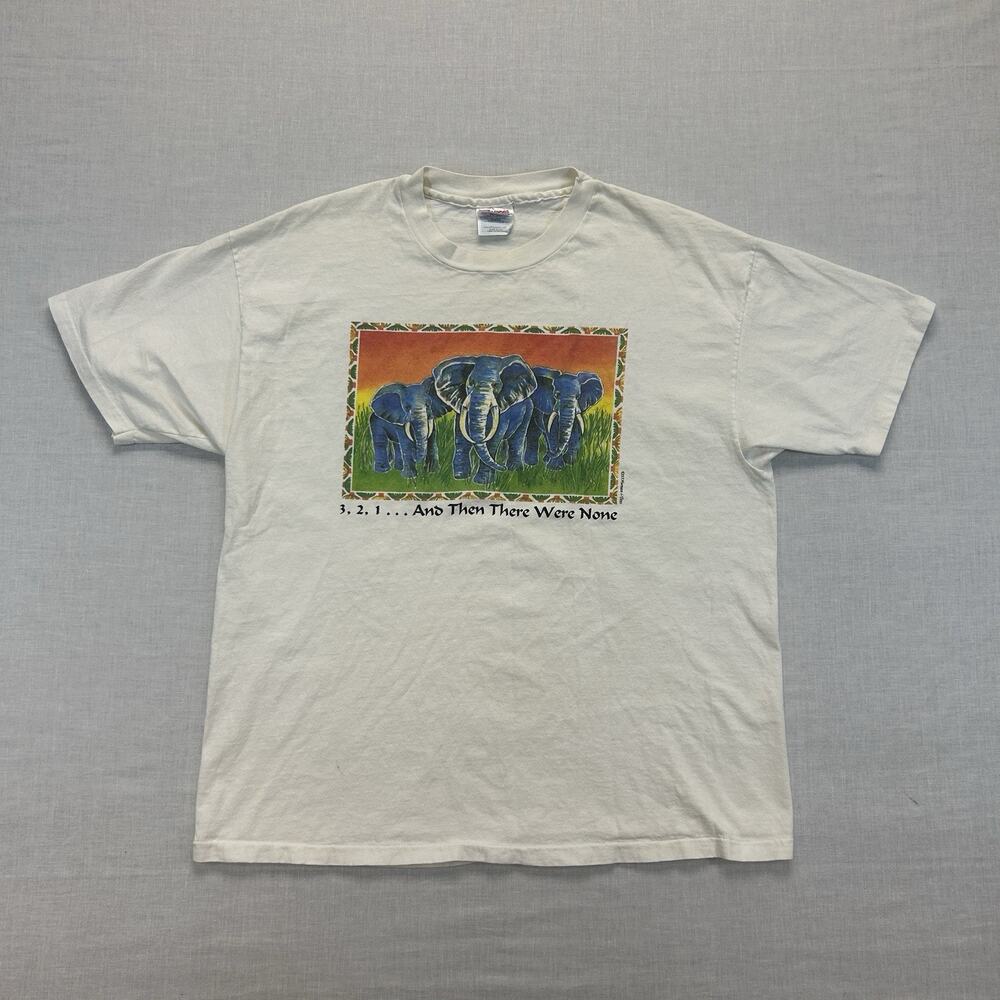 Vintage 90s 1993 Elephant Nature Extinction T-Shirt Mens XL Then There Were None